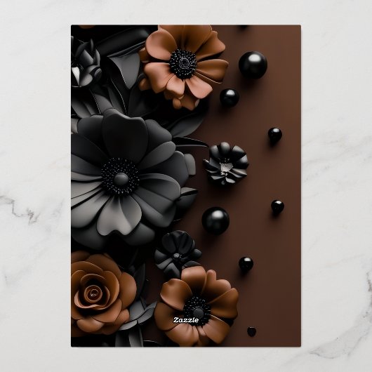 Luxury 3D Floral Bronze & Black Wedding Invitation 箔招待状 (裏面)