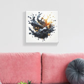 Luxury 3D Fluid Splash Art - Dynamic Gold and Matt キャンバスプリント (インサイチュ (リビング))