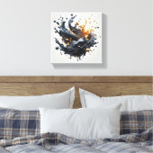 Luxury 3D Fluid Splash Art - Dynamic Gold and Matt キャンバスプリント (インサイチュ (寝室))