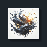 Luxury 3D Fluid Splash Art - Dynamic Gold and Matt キャンバスプリント<br><div class="desc">A high-energy abstract composition featuring a stunning 3D splash of liquid gold intertwined with matte slate blue waves. Tiny golden spheres and droplets burst forth, creating a sense of dynamic movement and modern elegance against a clean white background. This sophisticated piece is a perfect focal point for a contemporary living...</div>