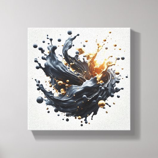 Luxury 3D Fluid Splash Art - Dynamic Gold and Matt キャンバスプリント (正面)