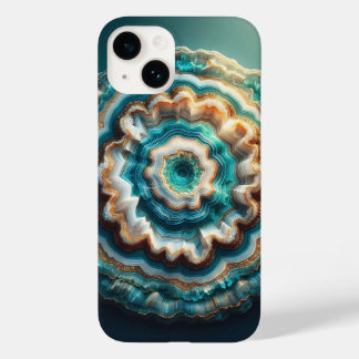 Luxury 3D Geode Sliced Agate Teal and Gold Druzy C Case-Mate iPhone 14ケース