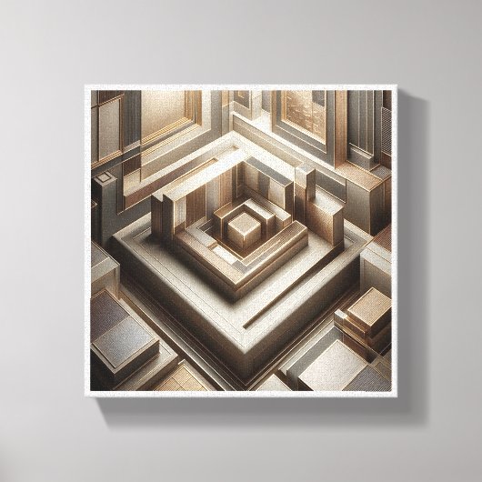 Luxury 3D Geometric Maze - Modern Gold & Grey Arch キャンバスプリント (正面)