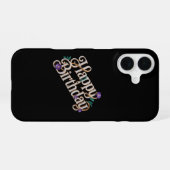 Luxury 3D Gold Marble Happy Birthday Galaxy Nebula iPhone 16ケース (裏面横)