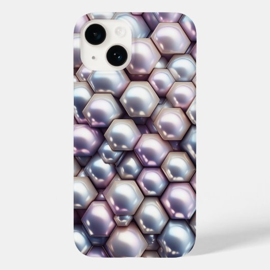 Luxury 3D Iridescent Pearl Hexagon Mosaic Geometri Case-Mate iPhoneケース (裏面)