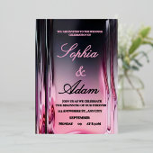Luxury 3D Pink Glossy Wedding Invitation 箔招待状 (立ち正面)