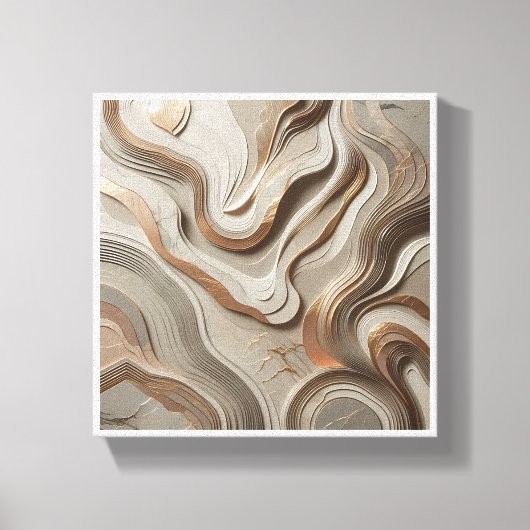 Luxury 3D Sculpted Marble Waves - Elegant Gold and キャンバスプリント (正面)