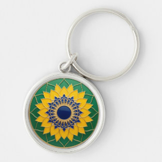 Luxury 3D Solar Mandala Keychain - Gold & Emerald キーホルダー