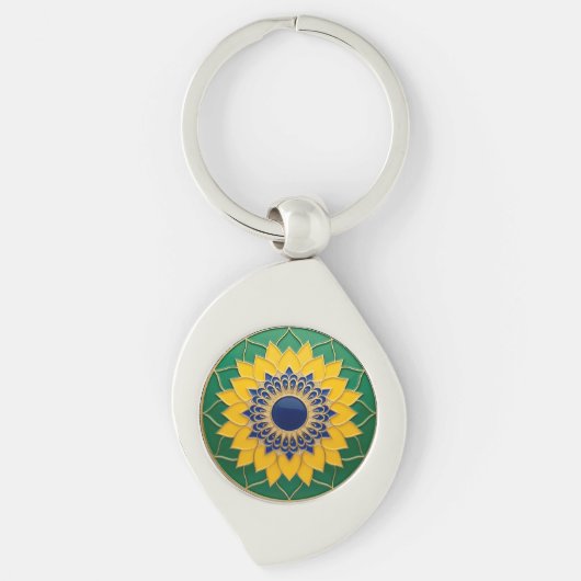 Luxury 3D Solar Mandala Keychain - Gold & Emerald  キーホルダー (正面)