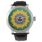 Luxury 3D Solar Mandala Keychain - Gold & Emerald 腕時計 (正面)