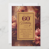 Luxury 60 Birthday Burgundy Blush Gold Watercolor 招待状 (正面)