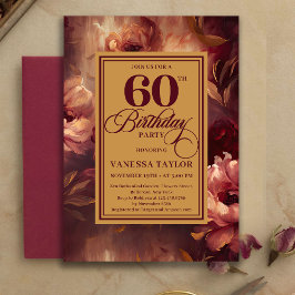 Luxury 60 Birthday Burgundy Blush Gold Watercolor 招待状