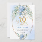 Luxury 70th Birthday Blue Floral Watercolor Invite 招待状 (正面)