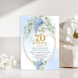 Luxury 70th Birthday Blue Floral Watercolor Invite 招待状