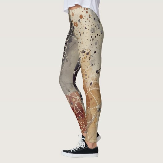 Luxury,Abstract Gold Black Brown Beige Leggings レギンス (左)