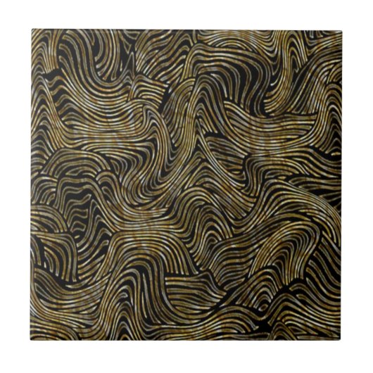 Luxury Abstract Gold Wave Line Pattern タイル (正面)