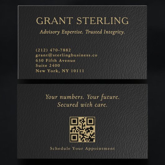 Luxury Accountant CPA Faux Leather QR Code 名刺