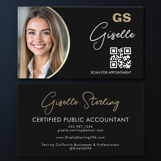 Luxury Accountant CPA QR Code Black Gold Photo  名刺