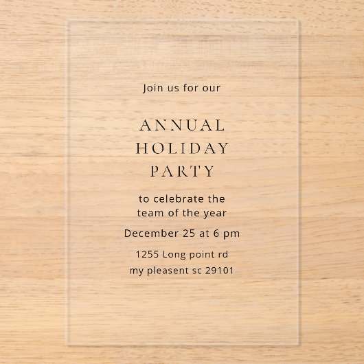 Luxury Acrylic Annual Holiday Party  アクリル招待状 (正面)