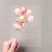 Luxury Acrylic Beary First Birthday Invitation アクリル招待状 (インサイチュ (ポータブル))
