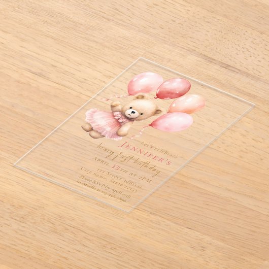 Luxury Acrylic Beary First Birthday Invitation  アクリル招待状 (レイダウン)