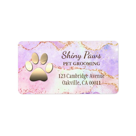Luxury Agate Glitter Dog Paw Pet Grooming ラベル (正面)