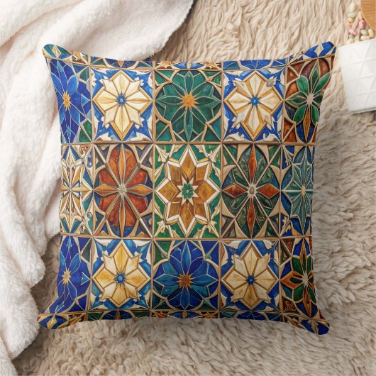 Luxury Algerian Zellig Tile Pattern Prayer Pillow クッション (ブランケット)