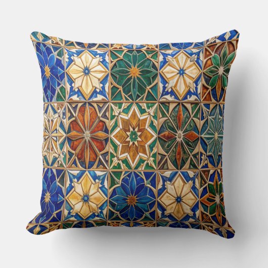 Luxury Algerian Zellig Tile Pattern Prayer Pillow クッション (正面)