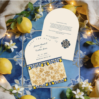 Luxury Amalfi Gold Tile Lemon Wedding TLW26 セーブザデート