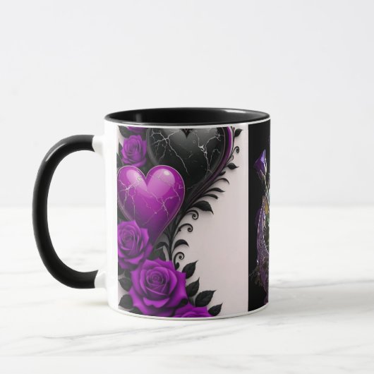 Luxury Amethyst Heart and Purple Roses Coffee Mug マグカップ (左)