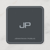 Luxury Anthracite Grey Elegant Silver Monogram スクエア名刺 (正面)