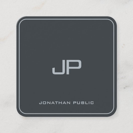 Luxury Anthracite Grey Elegant Silver Monogram スクエア名刺 (正面)