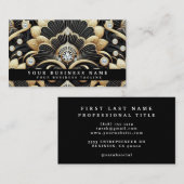 Luxury Art Deco Black Gold Diamond Business Cards 名刺 (正面/裏面)
