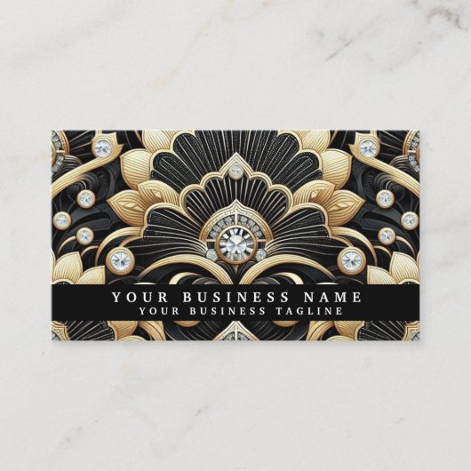 Luxury Art Deco Black Gold Diamond Business Cards 名刺 (正面)