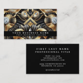 Luxury Art Deco Black Gold Diamond Business Cards 名刺 (正面/裏面)