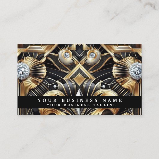 Luxury Art Deco Black Gold Diamond Business Cards 名刺 (正面)