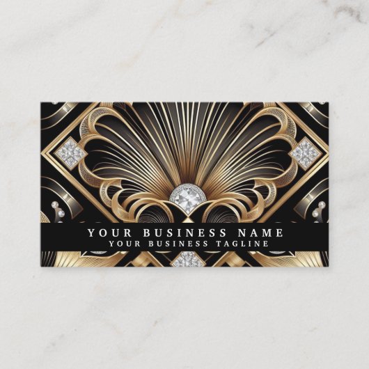 Luxury Art Deco Black Gold Diamond Business Cards 名刺 (正面)