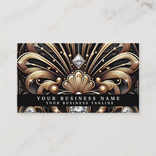 Luxury Art Deco Black Gold Diamond Business Cards 名刺 (正面)