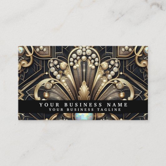 Luxury Art Deco Black Gold Diamond Business Cards 名刺 (正面)