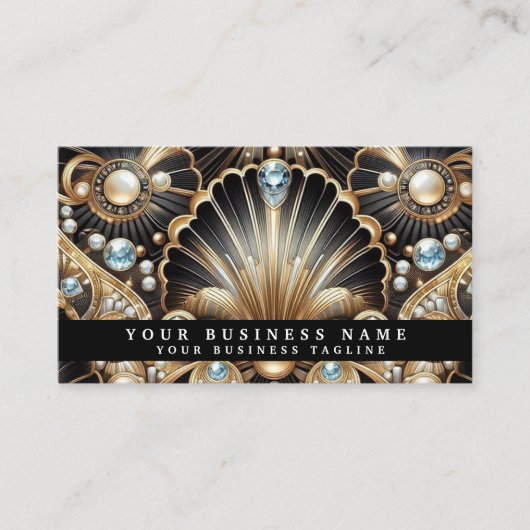 Luxury Art Deco Black Gold Diamond Business Cards 名刺 (正面)