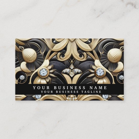 Luxury Art Deco Black Gold Diamond Business Cards 名刺 (正面)