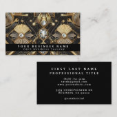 Luxury Art Deco Black Gold Diamond Business Cards 名刺 (正面/裏面)