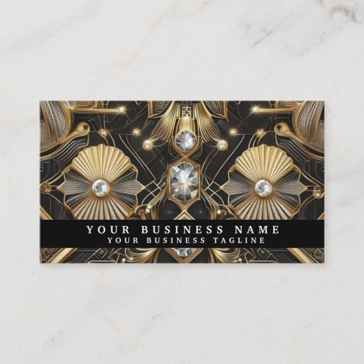 Luxury Art Deco Black Gold Diamond Business Cards 名刺 (正面)