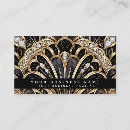 Luxury Art Deco Black Gold Diamond Business Cards 名刺 (正面)