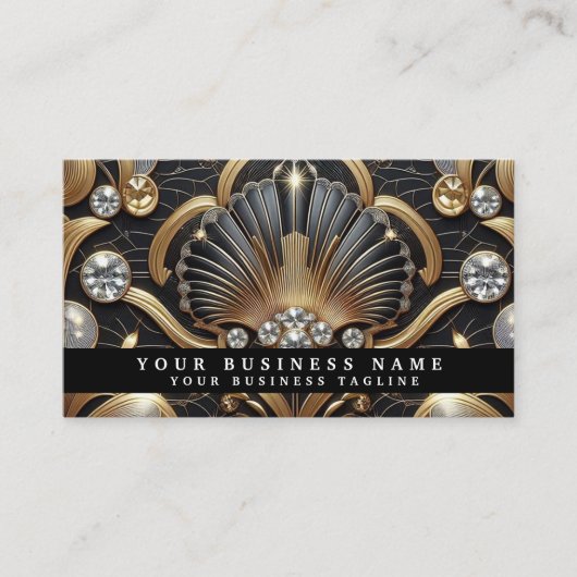 Luxury Art Deco Black Gold Diamond Business Cards 名刺 (正面)