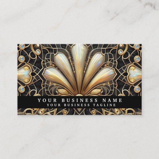Luxury Art Deco Black Gold Diamond Business Cards 名刺 (正面)