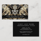 Luxury Art Deco Black Gold Diamond Business Cards 名刺 (正面/裏面)