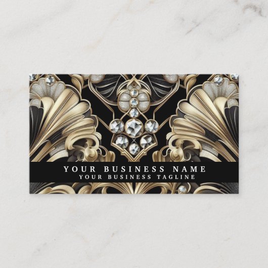 Luxury Art Deco Black Gold Diamond Business Cards 名刺 (正面)