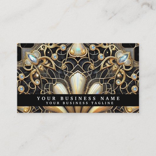 Luxury Art Deco Black Gold Diamond Business Cards 名刺 (正面)