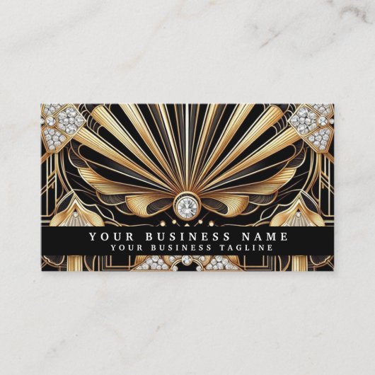 Luxury Art Deco Black Gold Diamond Business Cards 名刺 (正面)